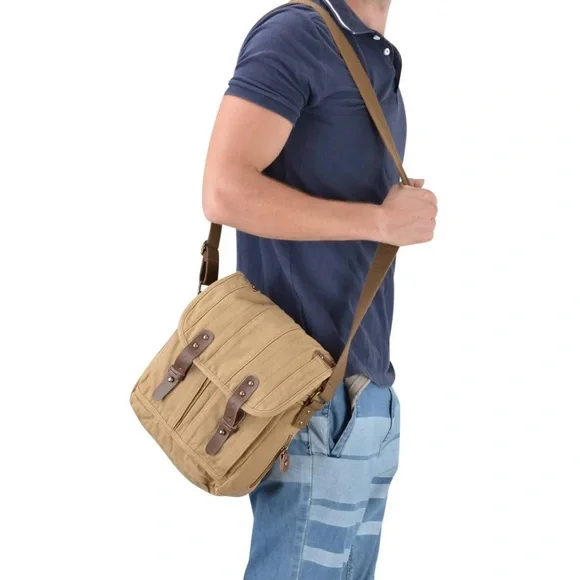 Gootium Canvas Crossbody Satchel Tan Messenger Bag Unisex